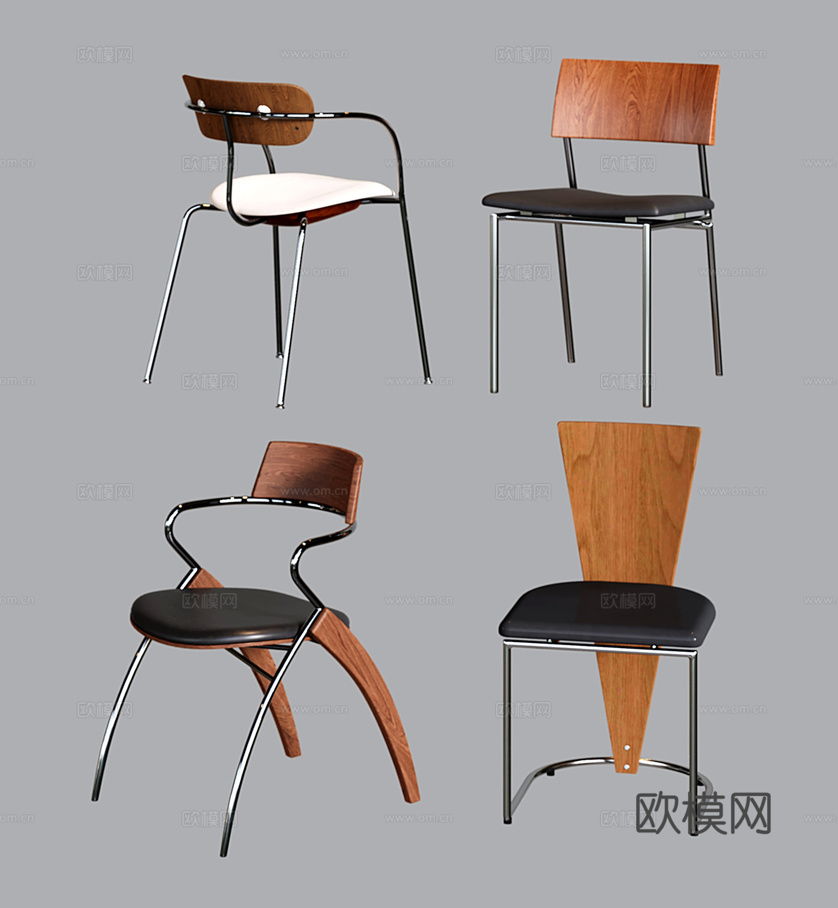 中古餐椅 复古不锈钢单椅 写字椅su模型