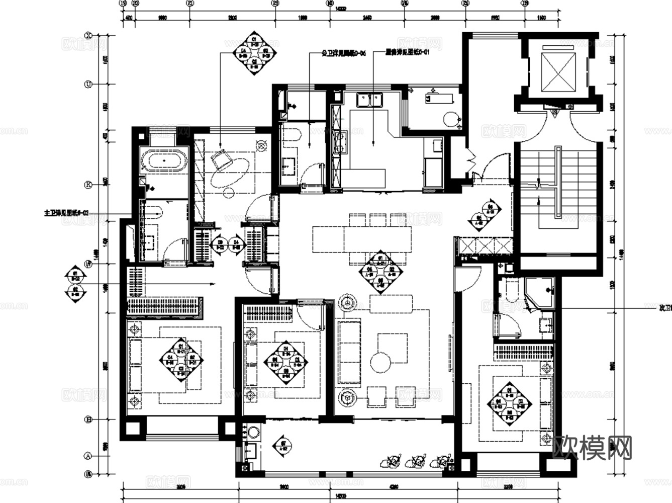 10套现代简约轻奢极简样板间洋房别墅家装CAD施工图附效果图cad施工图