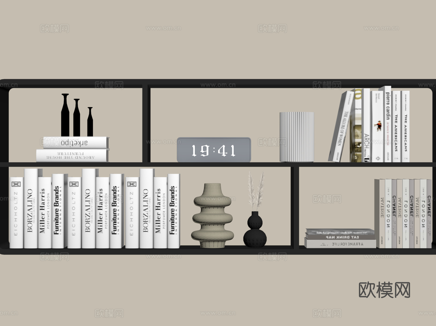 现代意式书架 置物架su模型