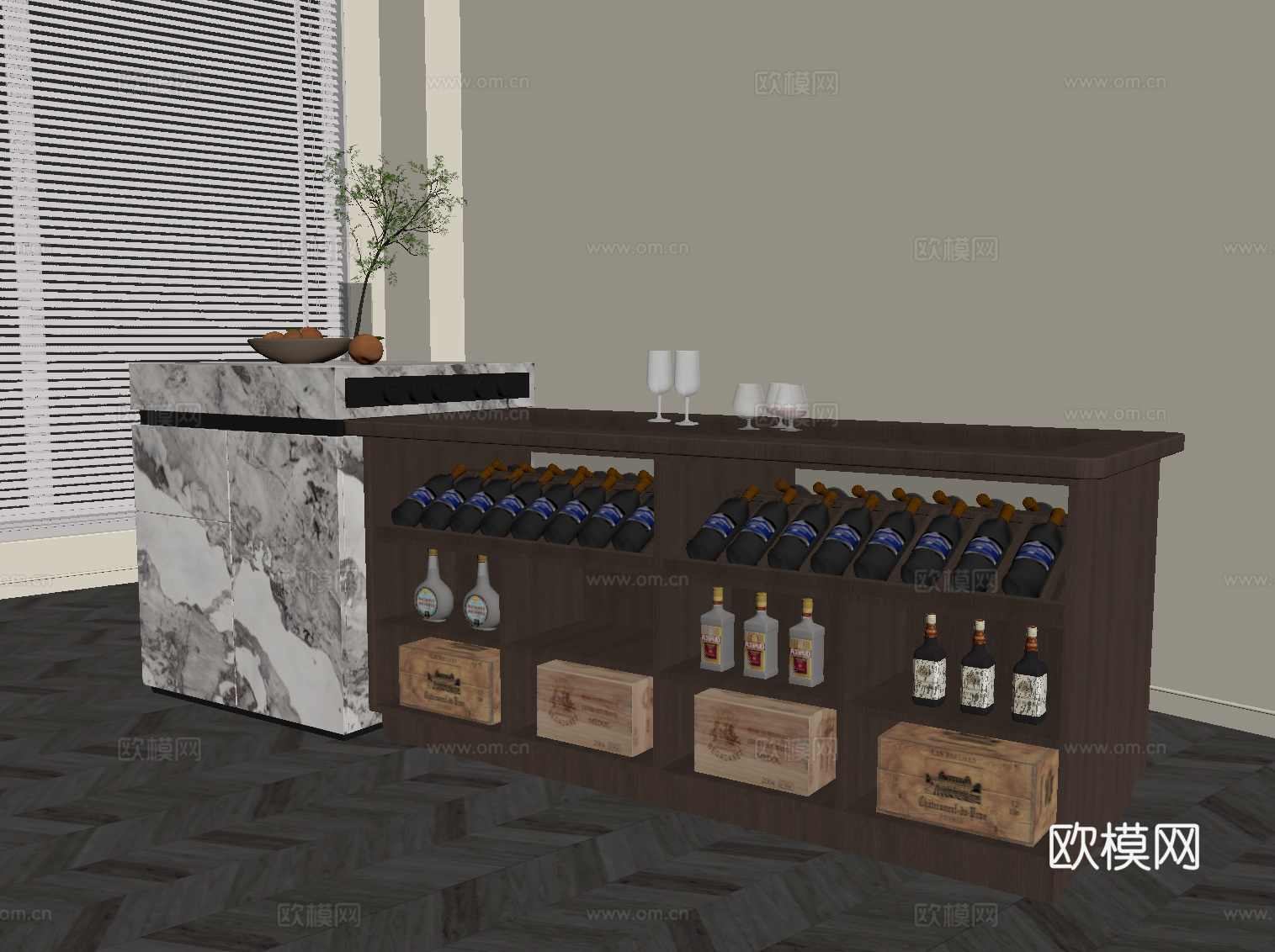 现代意式岛台酒柜su模型