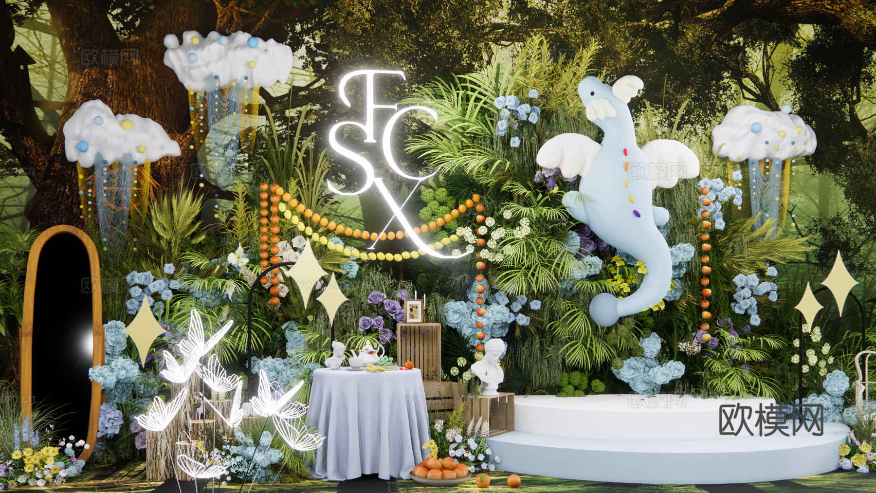 天空龙宝宝宴模型  婚礼花艺美陈su模型