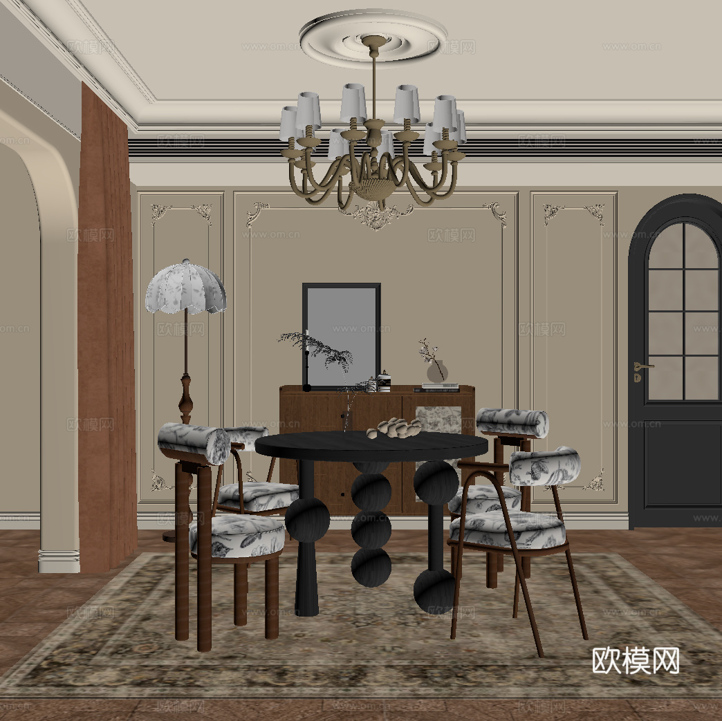 法式圆桌椅su模型
