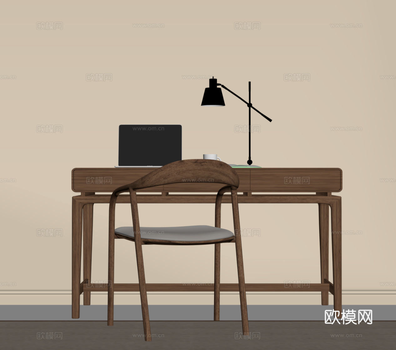 中古风书桌椅su模型