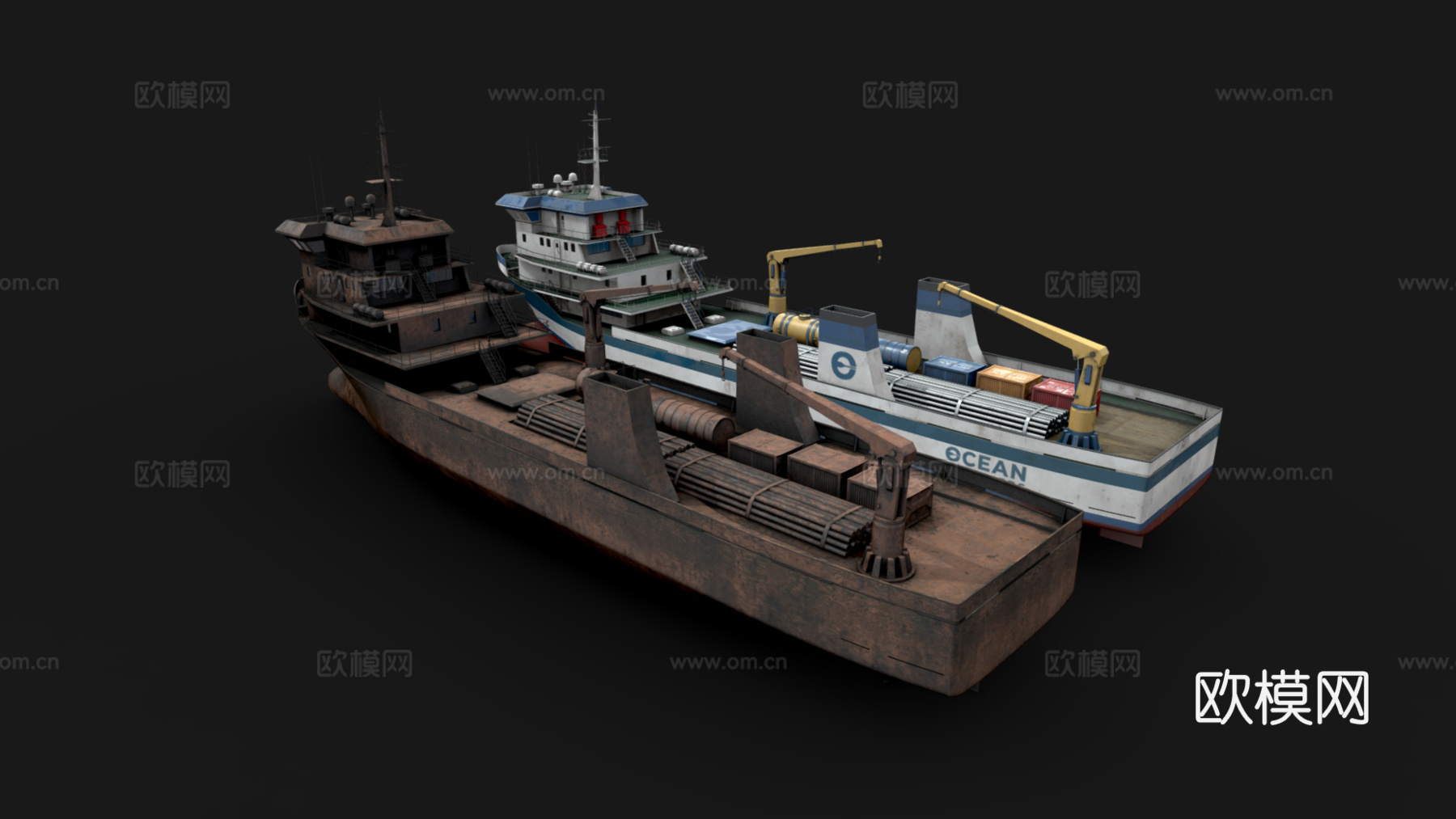 海上运输船 轮船 邮轮 远洋航海船 船舶 海外运输船 船艇3d模型下载（渲染图4）