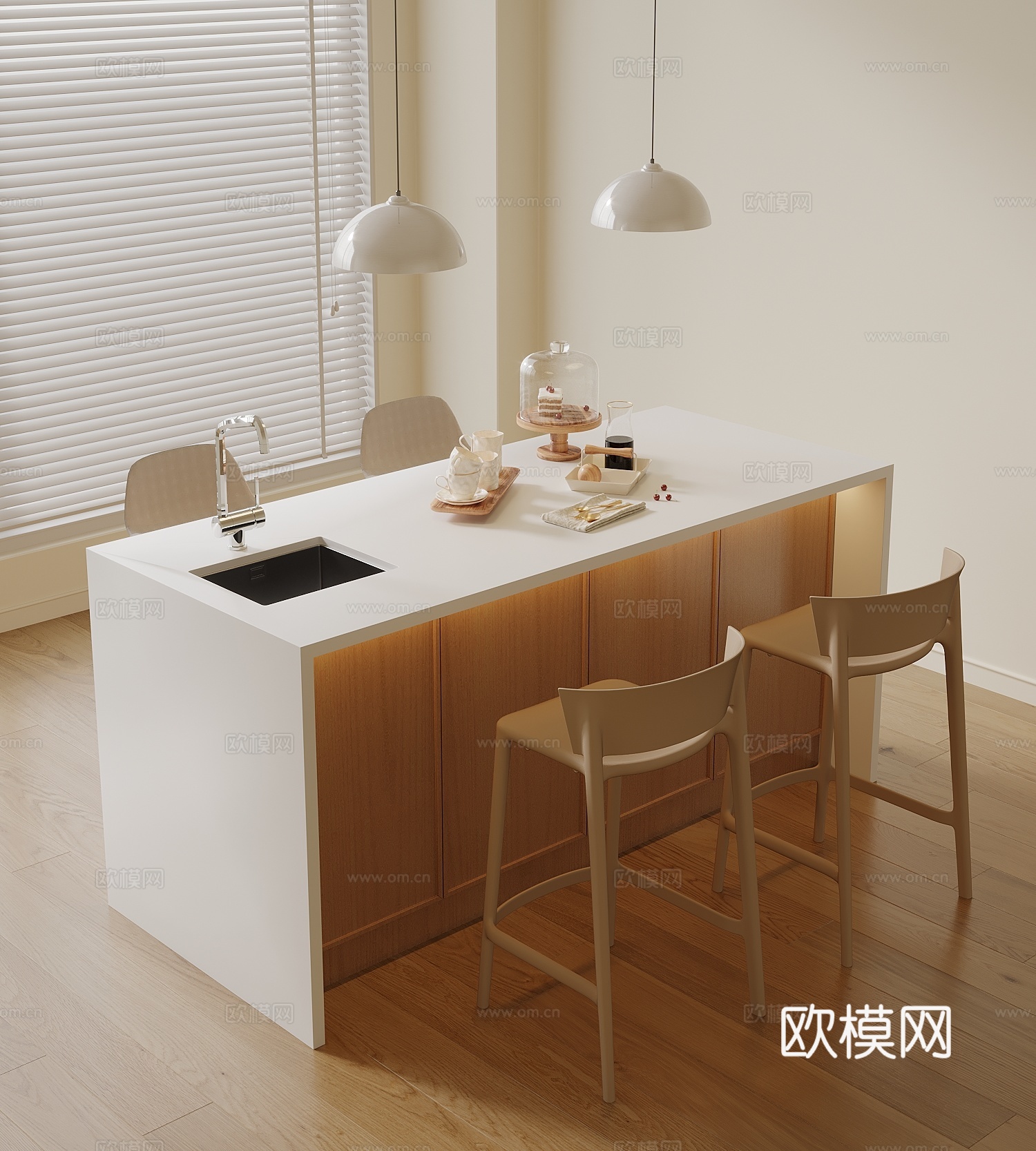 奶油风岛台su模型