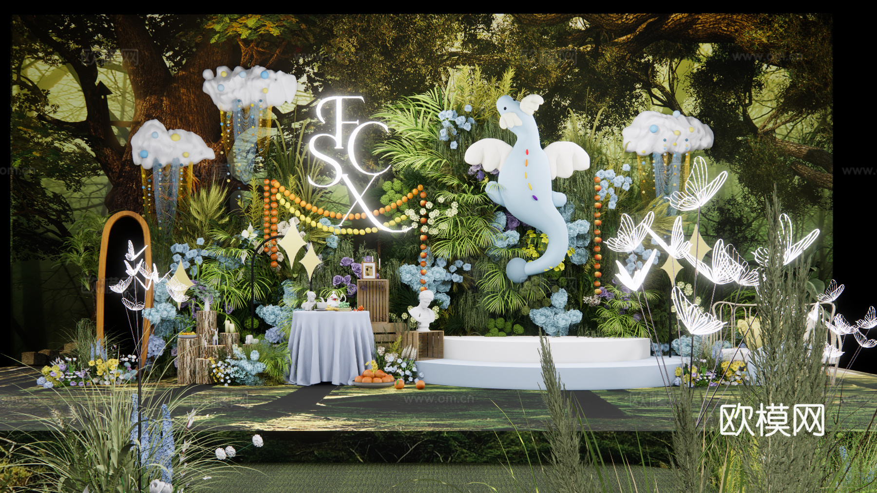 天空龙宝宝宴模型  婚礼花艺美陈su模型