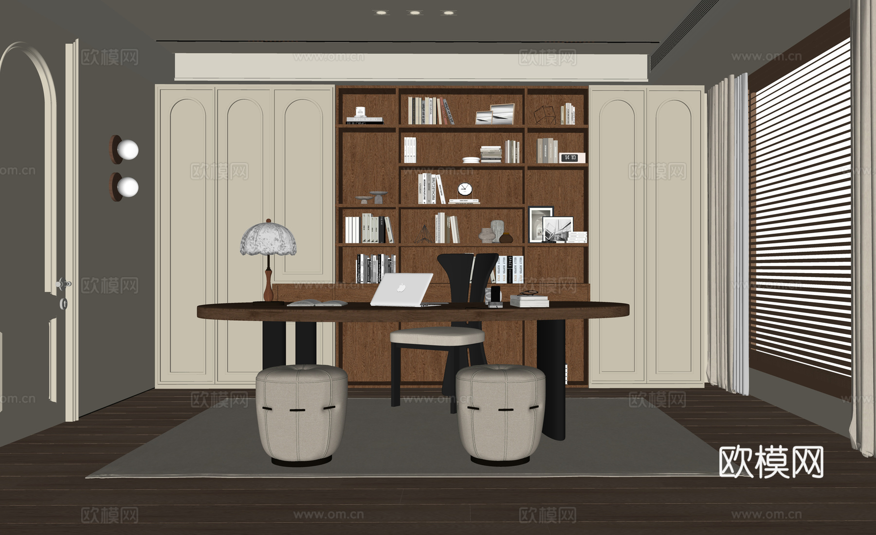 现代书房 书桌椅 书柜su模型