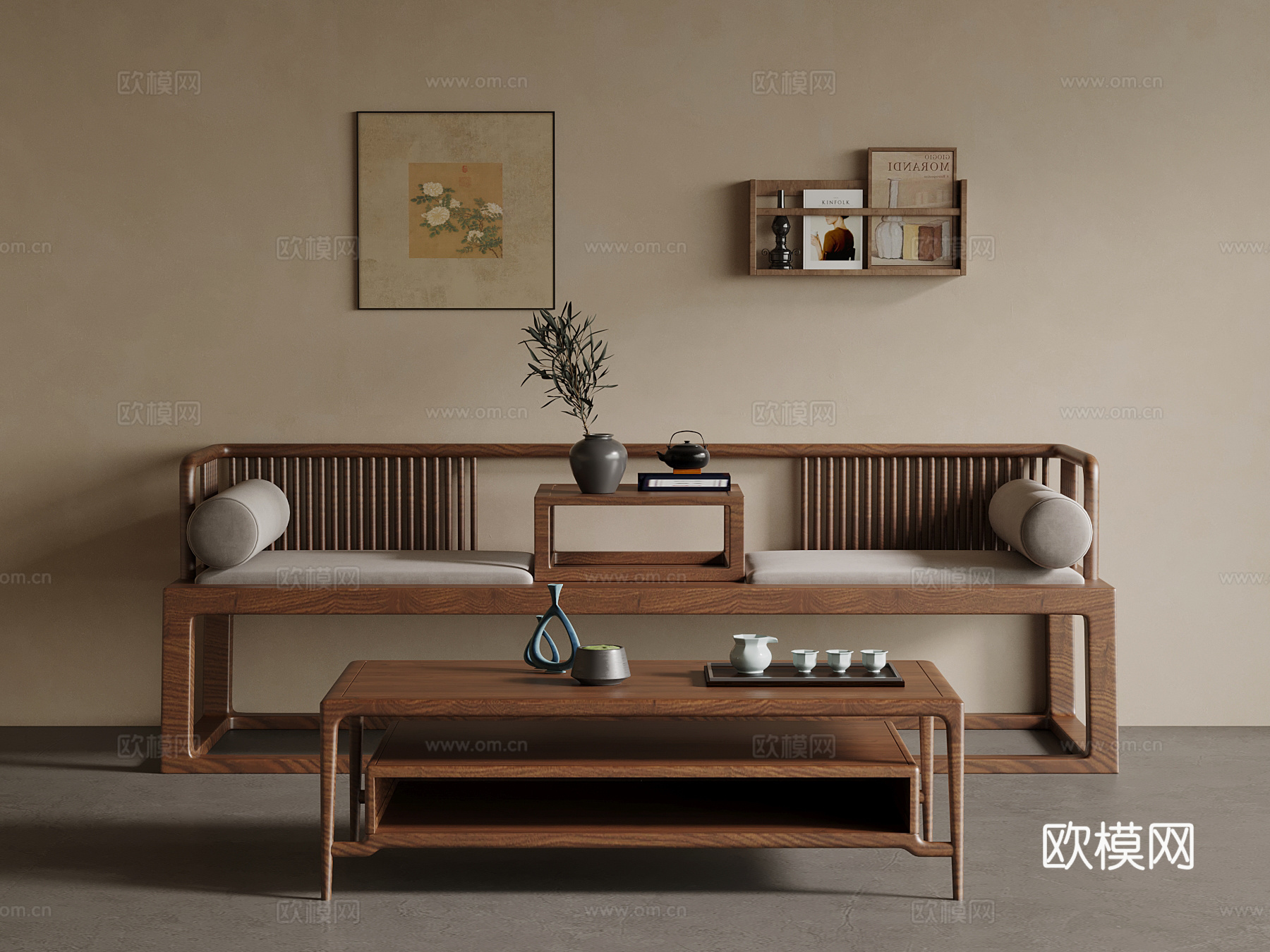 新中式沙发 茶几su模型