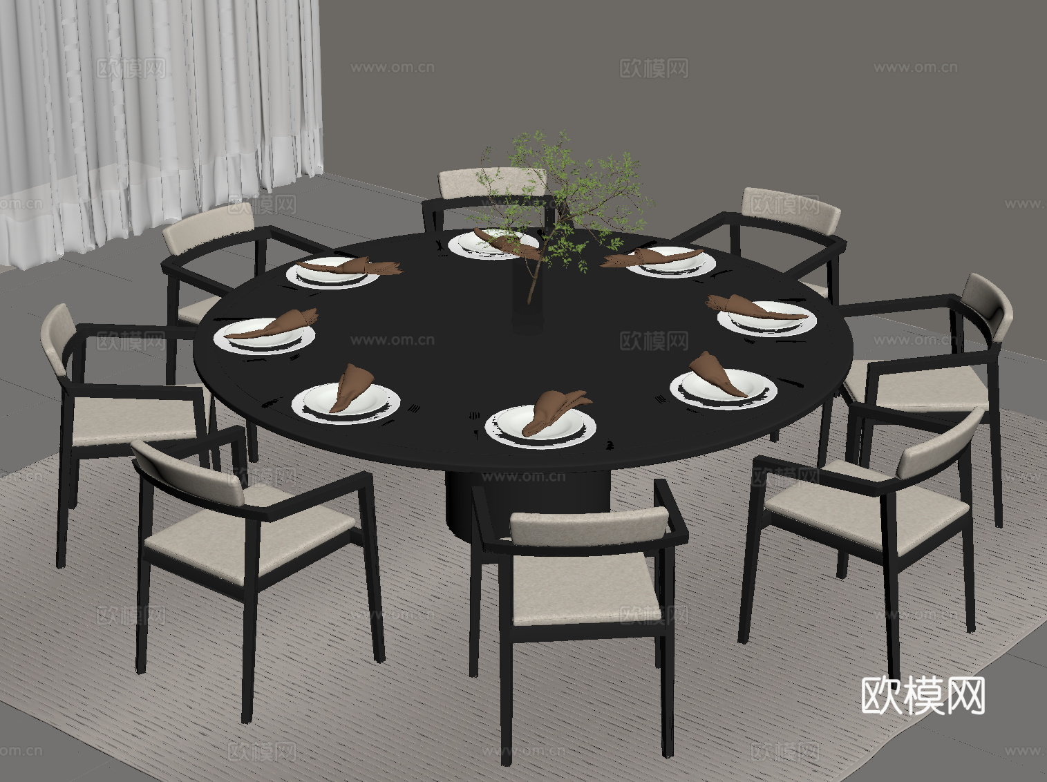 现代意式餐桌椅 圆桌su模型