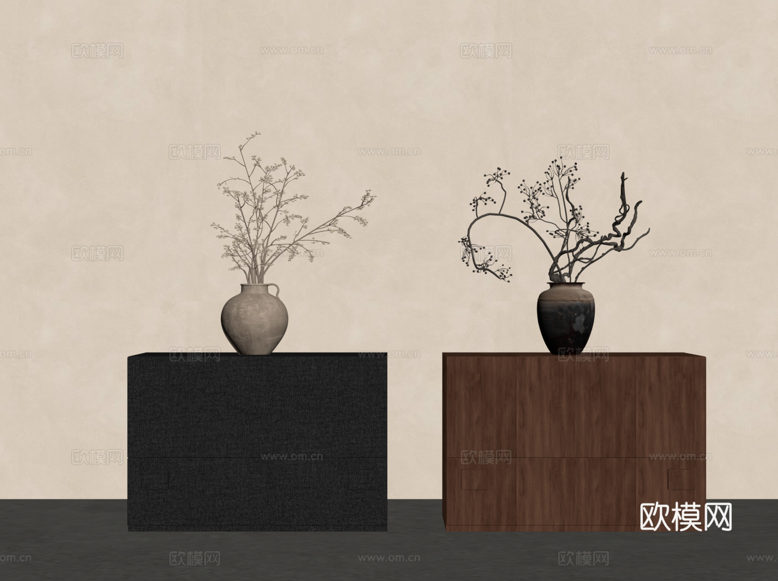 中古风床头柜su模型下载（渲染图2）