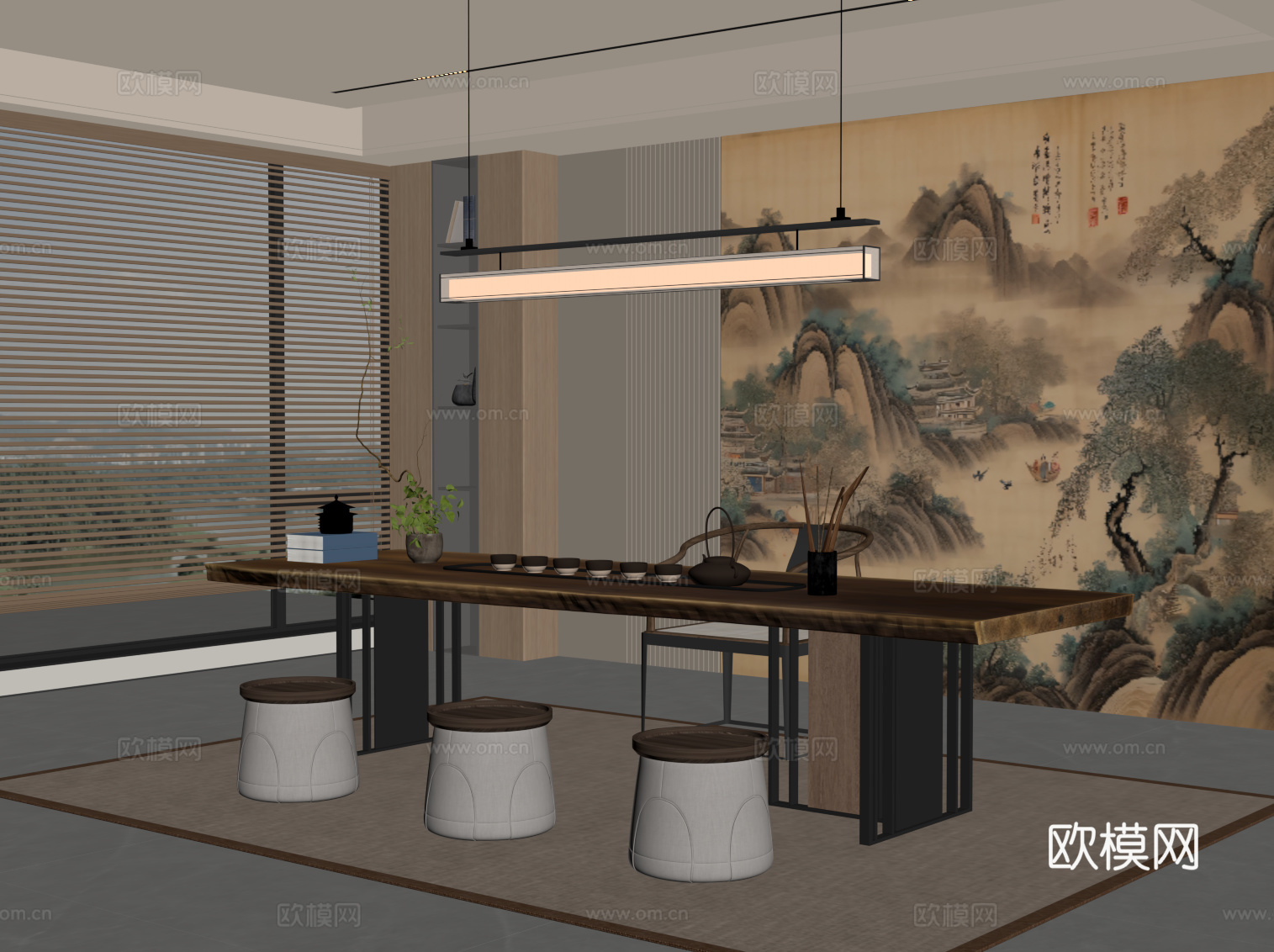 新中式茶室su模型