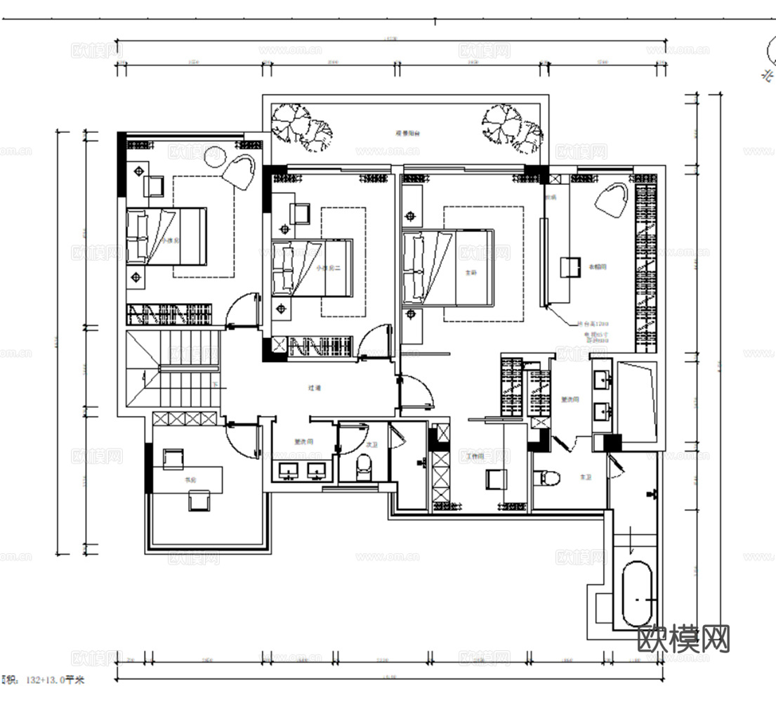 10套现代简约轻奢极简住宅样板间大平层CAD施工图附效果图cad施工图