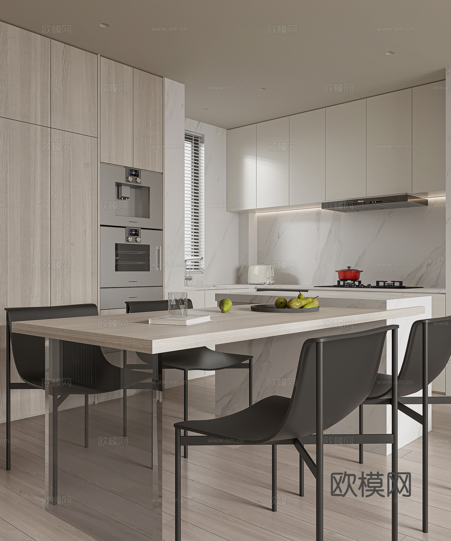 现代奶油风客餐厅3d模型下载（渲染图2）