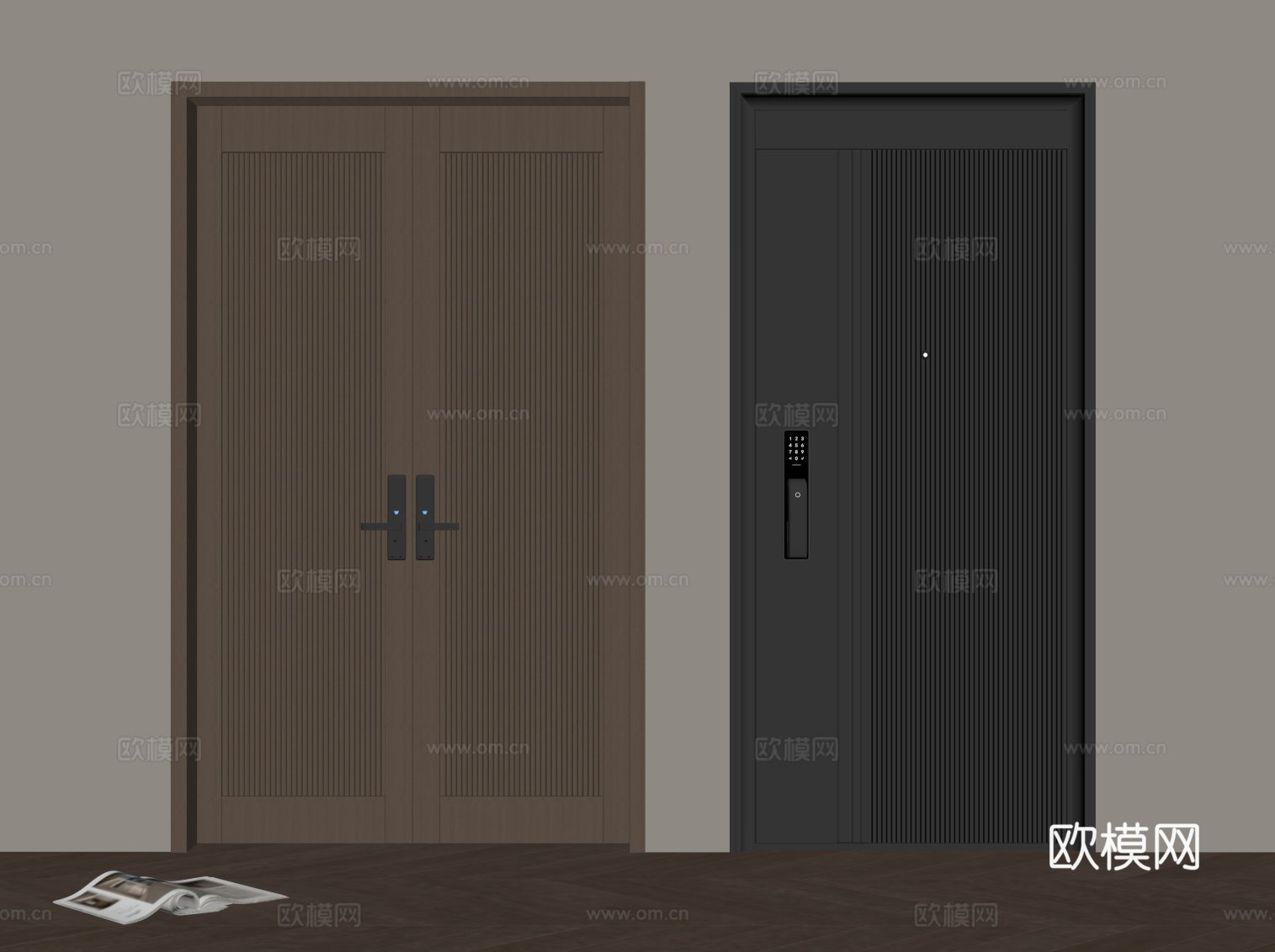 现代防盗门su模型