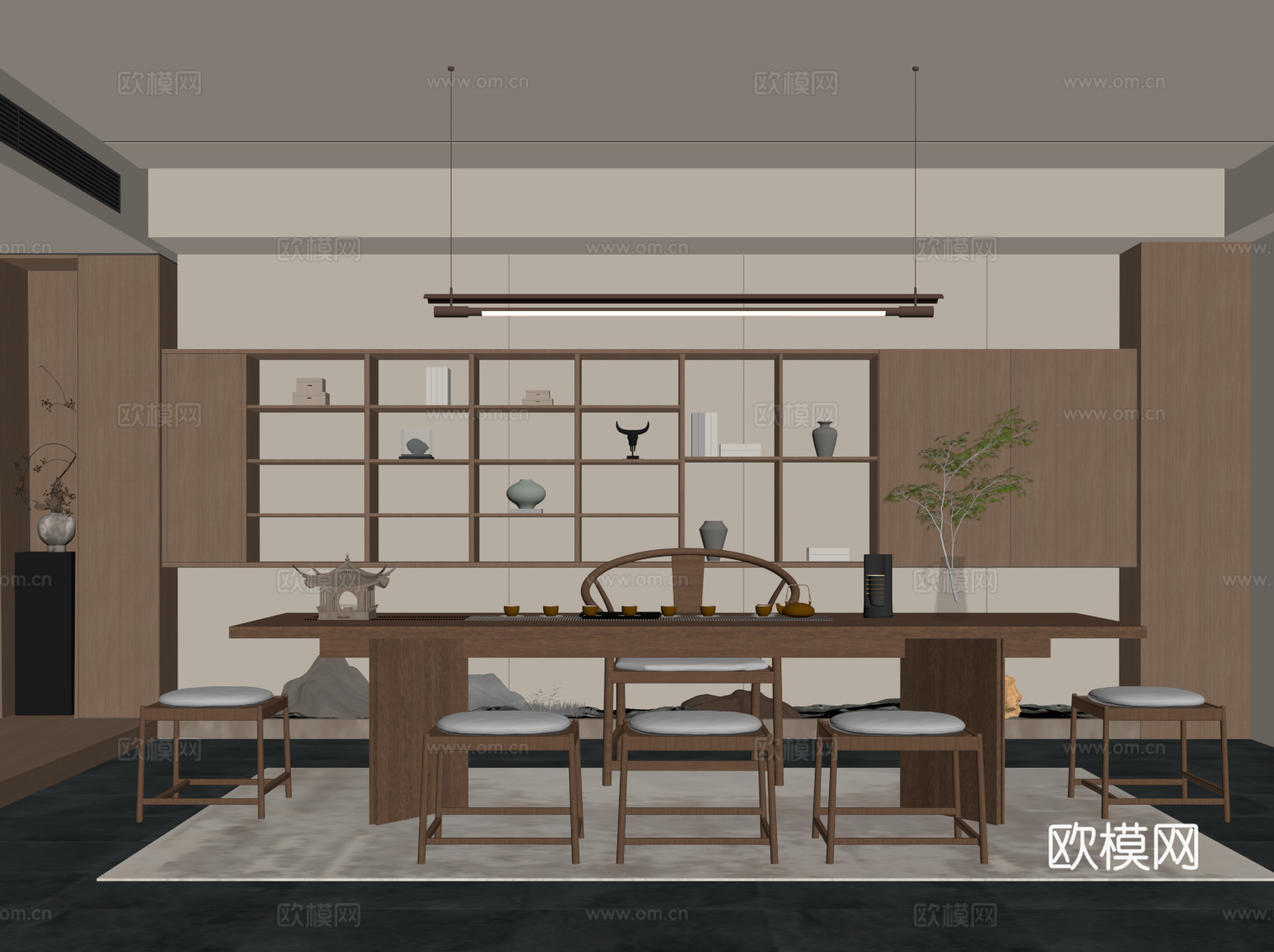 新中式茶室su模型