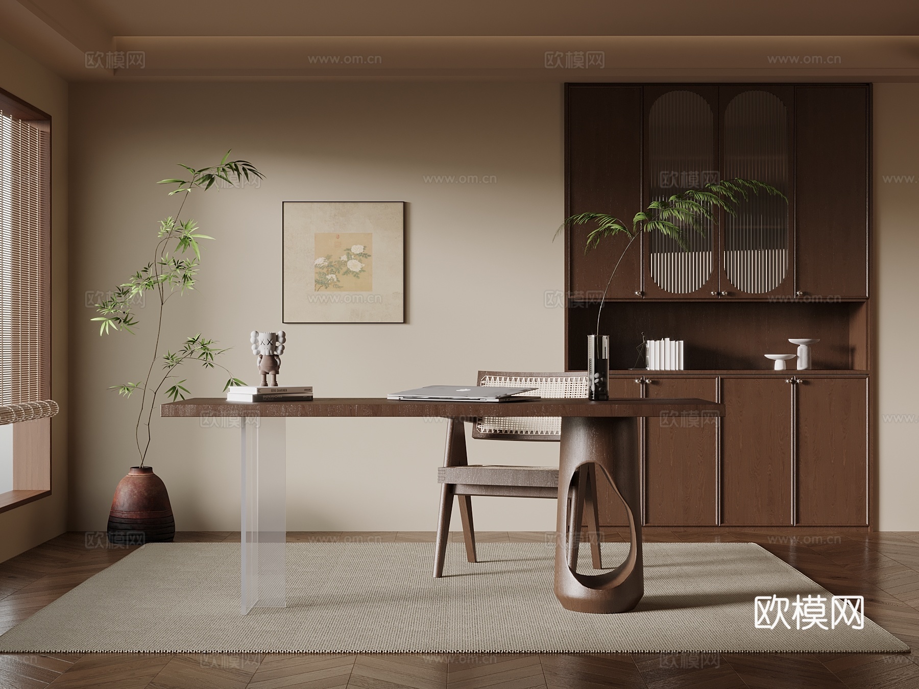 中古风茶室 茶桌椅 茶柜su模型