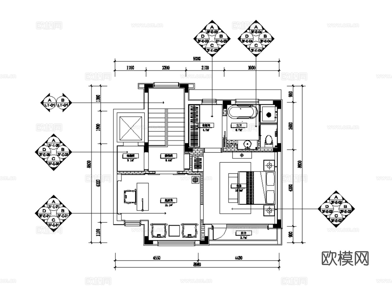 10套新中式中式古典轻奢住宅样板间别墅平层CAD施工图效果图cad施工图