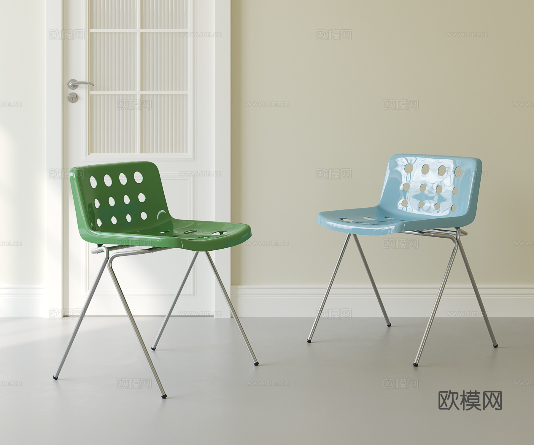 包豪斯塑料餐椅su模型