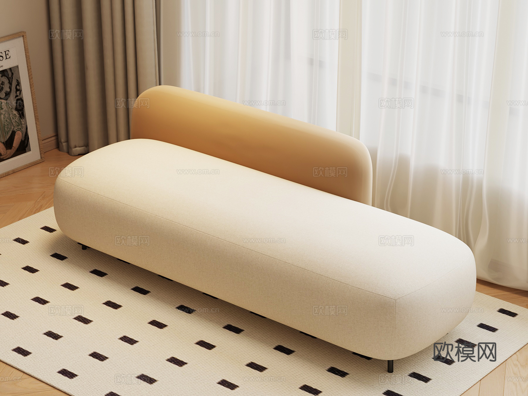 现代奶油风换鞋凳 床尾凳3d模型下载