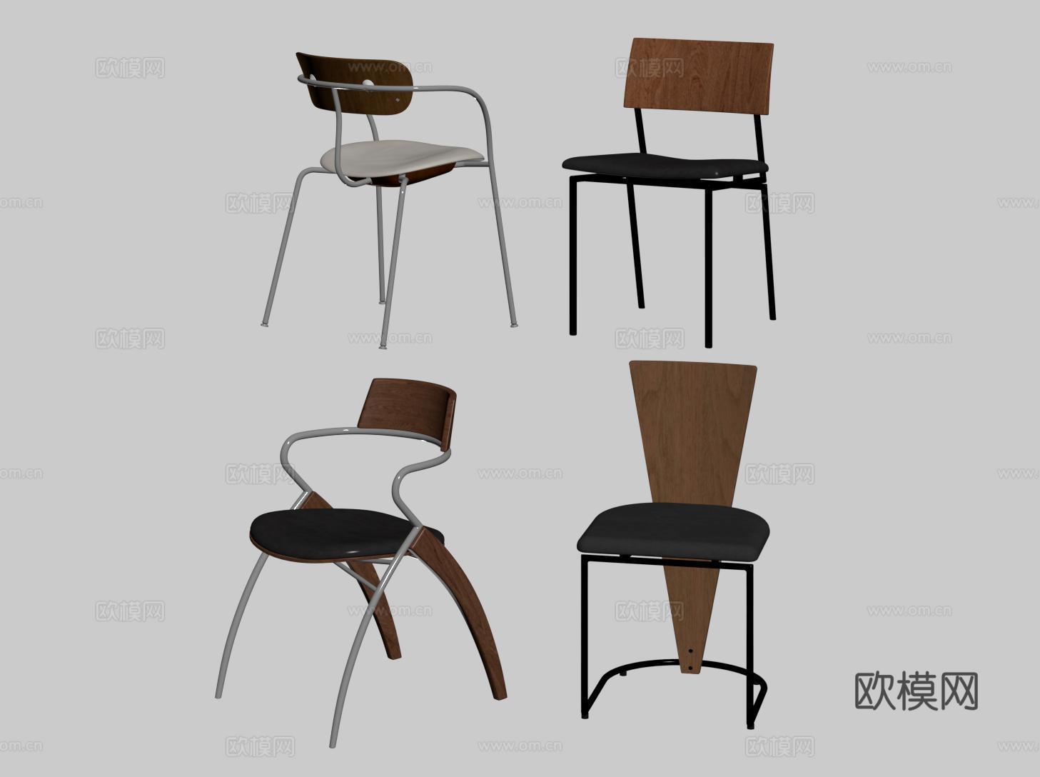 中古餐椅 复古不锈钢单椅 写字椅su模型