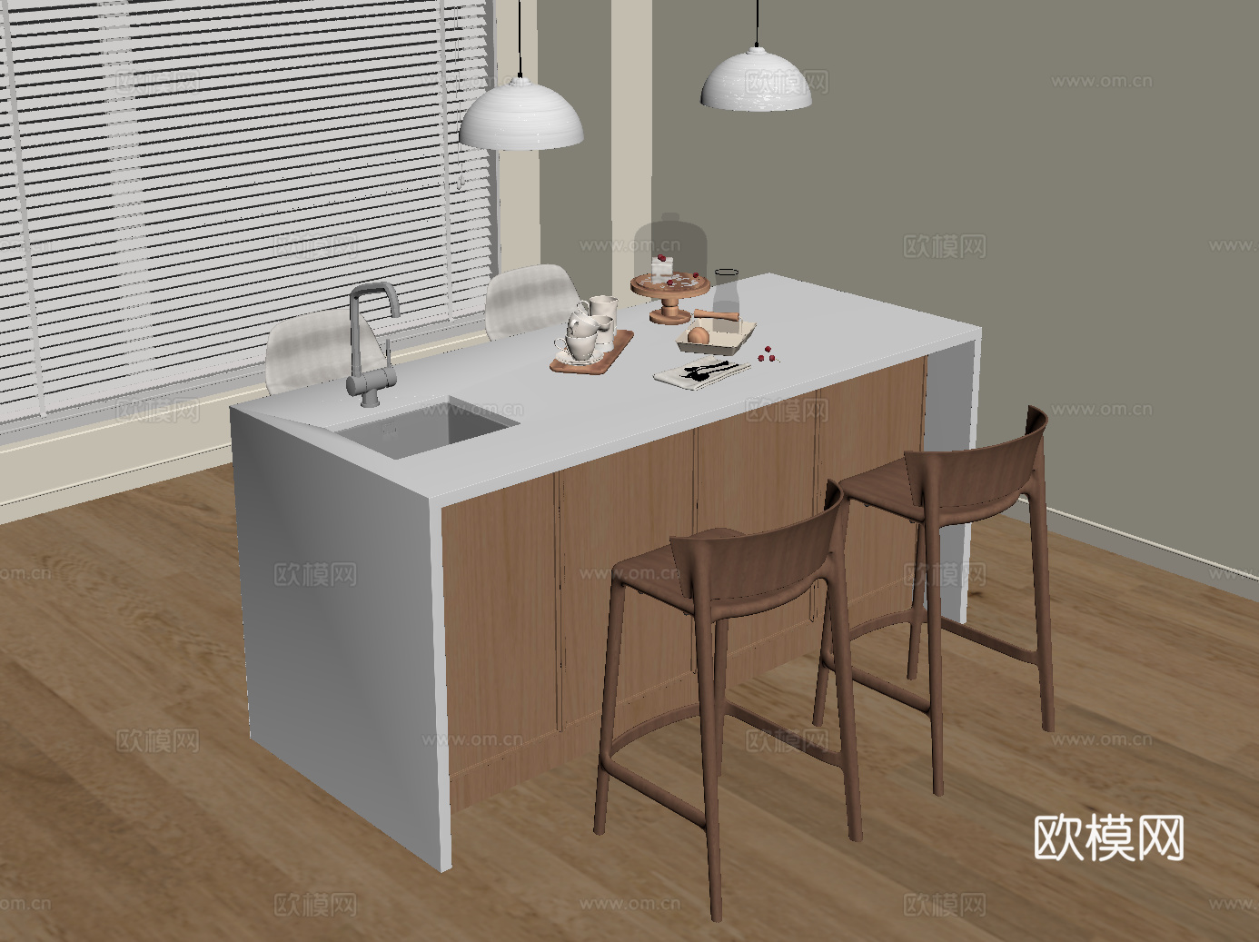 奶油风岛台su模型