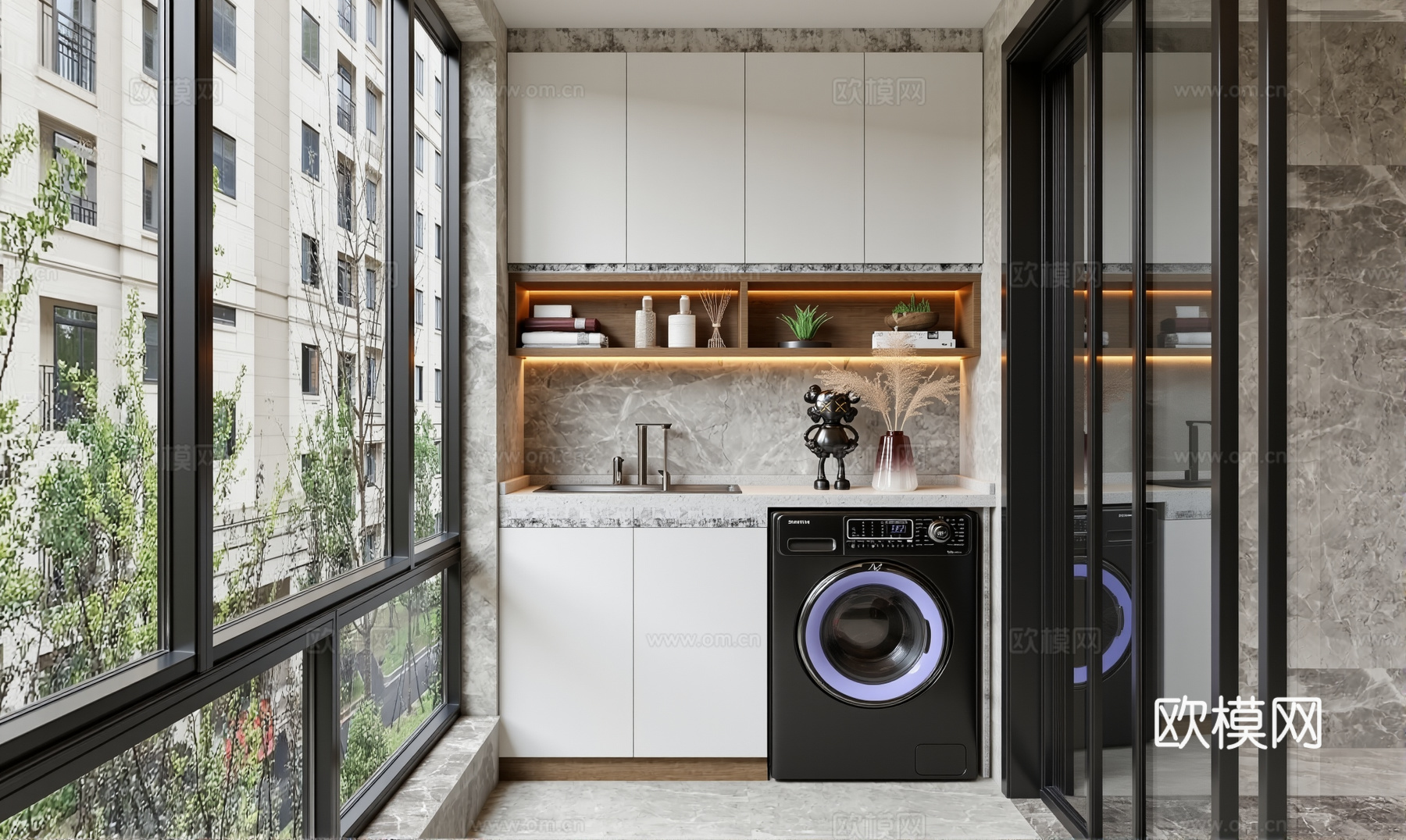 现代阳台 洗衣房su模型