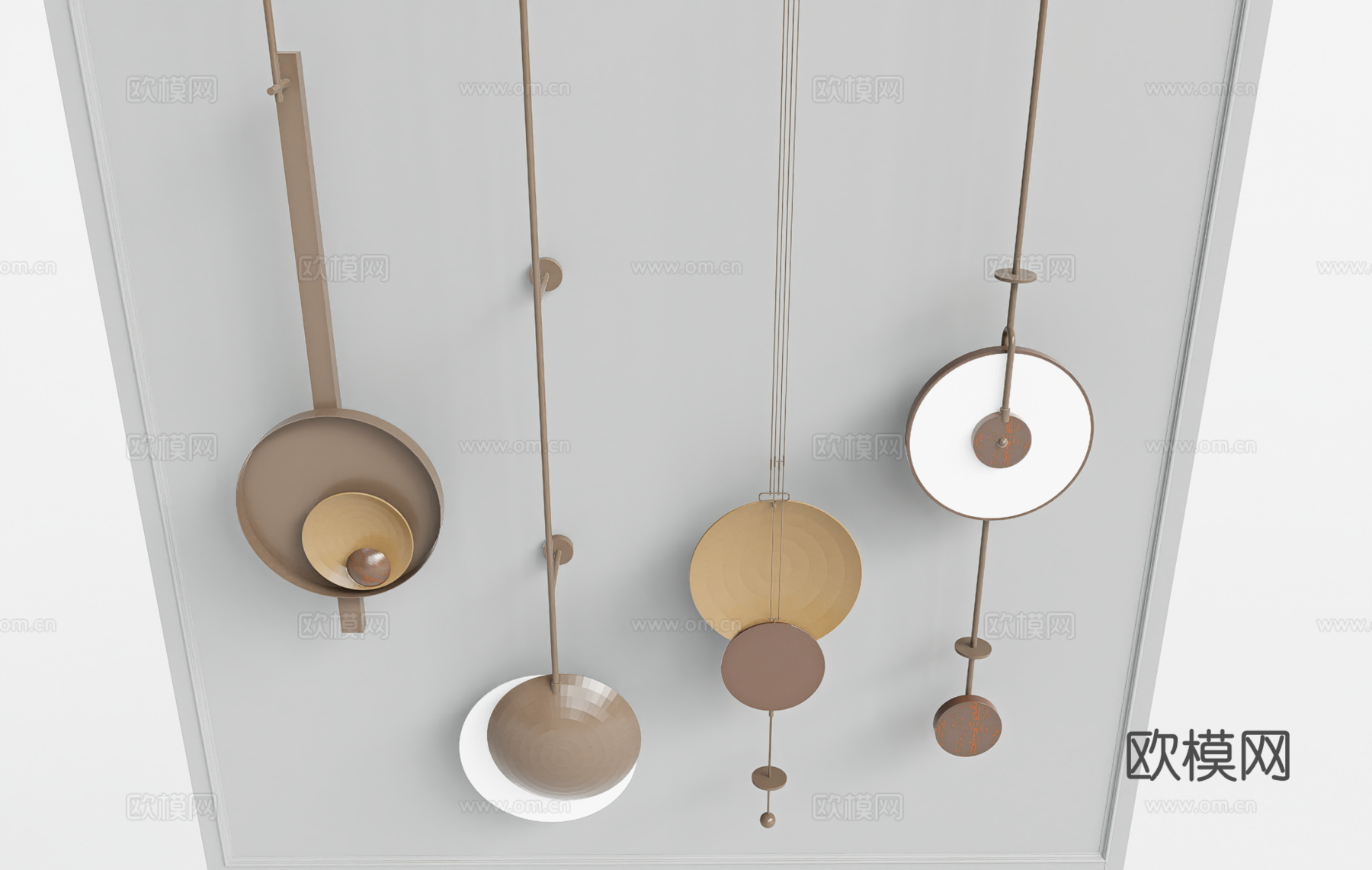 现代抽象艺术悬挂装置 圆形金属片 非对称排列su模型