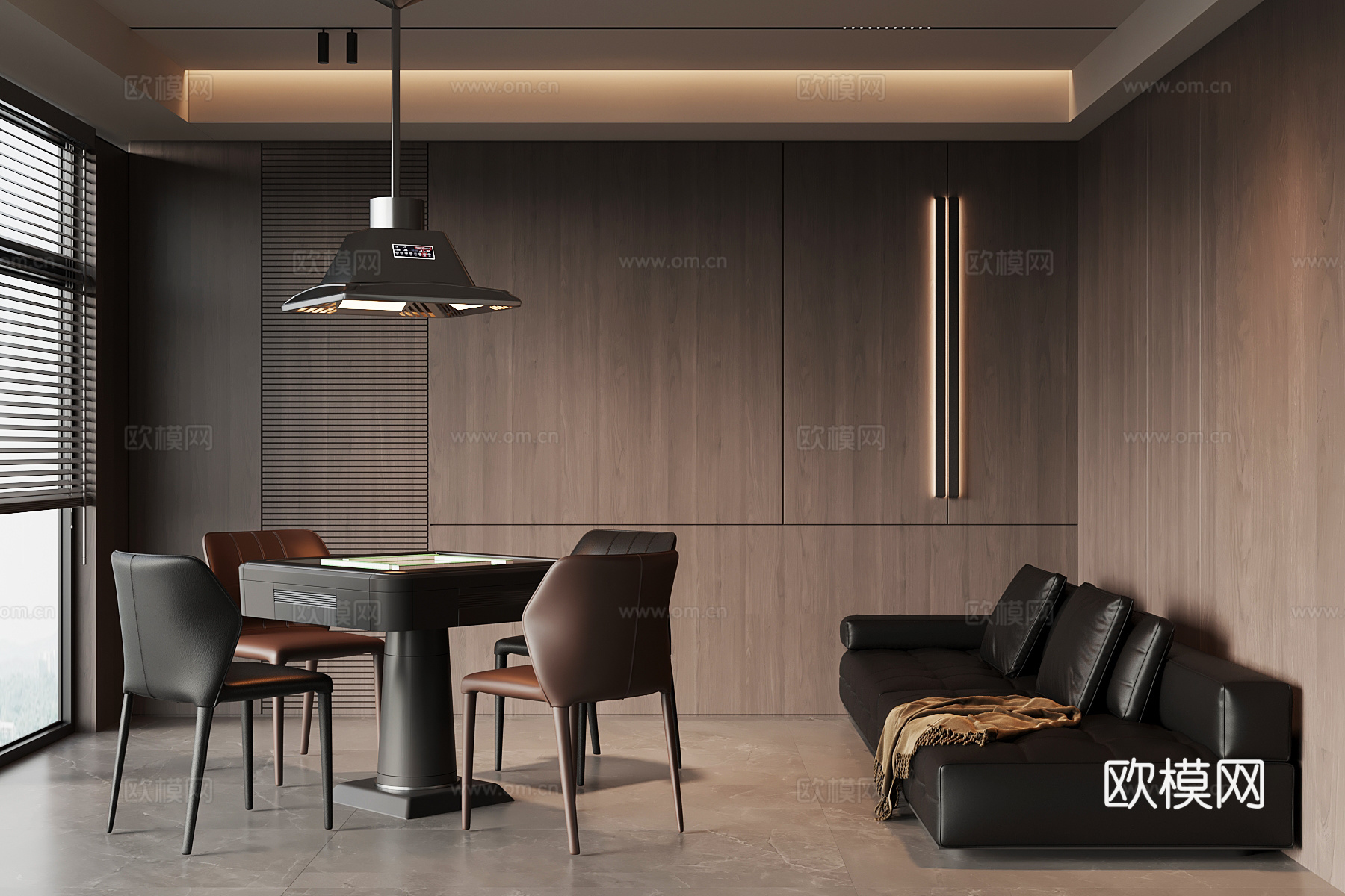 现代意式棋牌室 麻将桌 沙发su模型