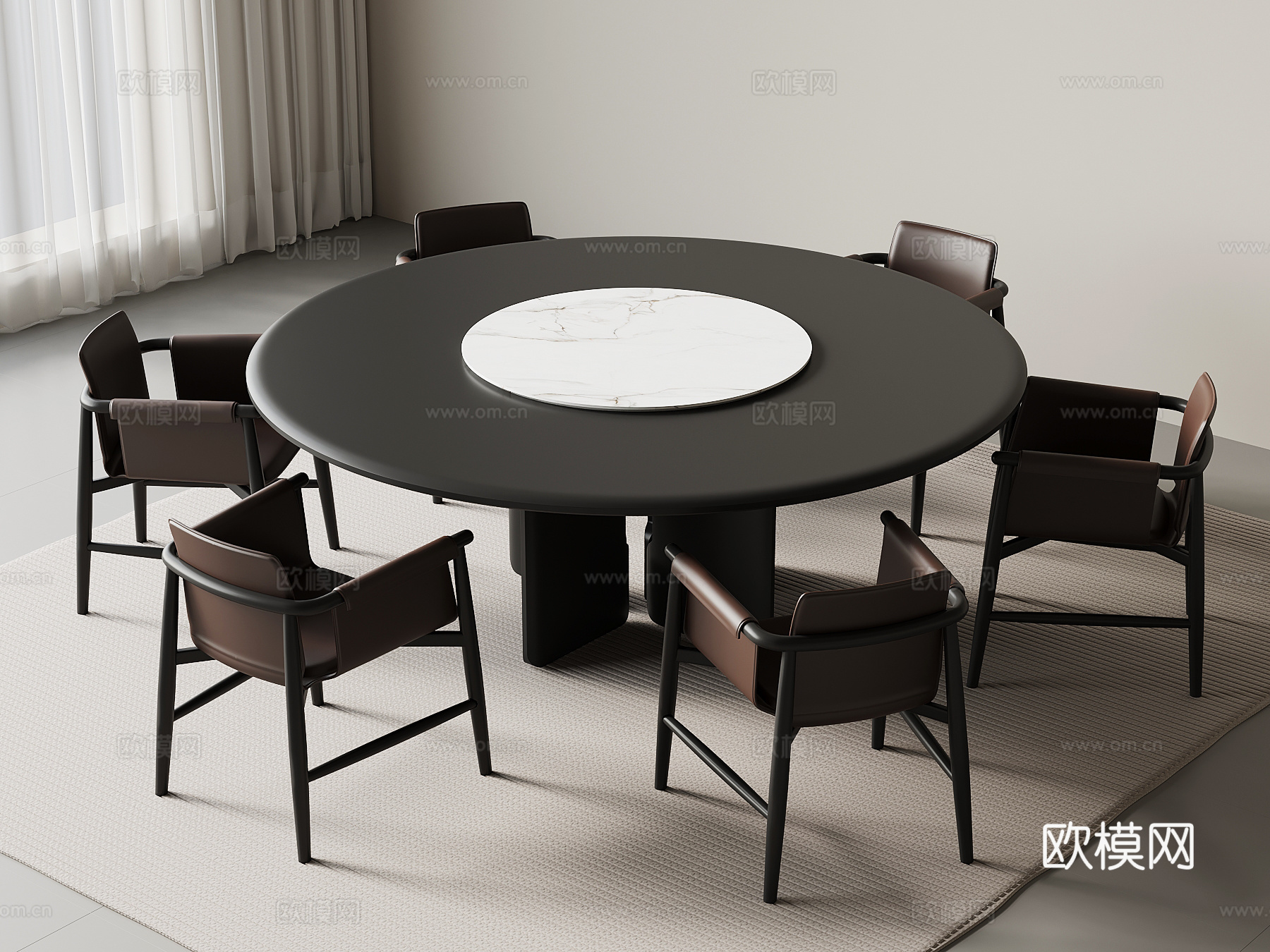 现代意式餐桌椅su模型