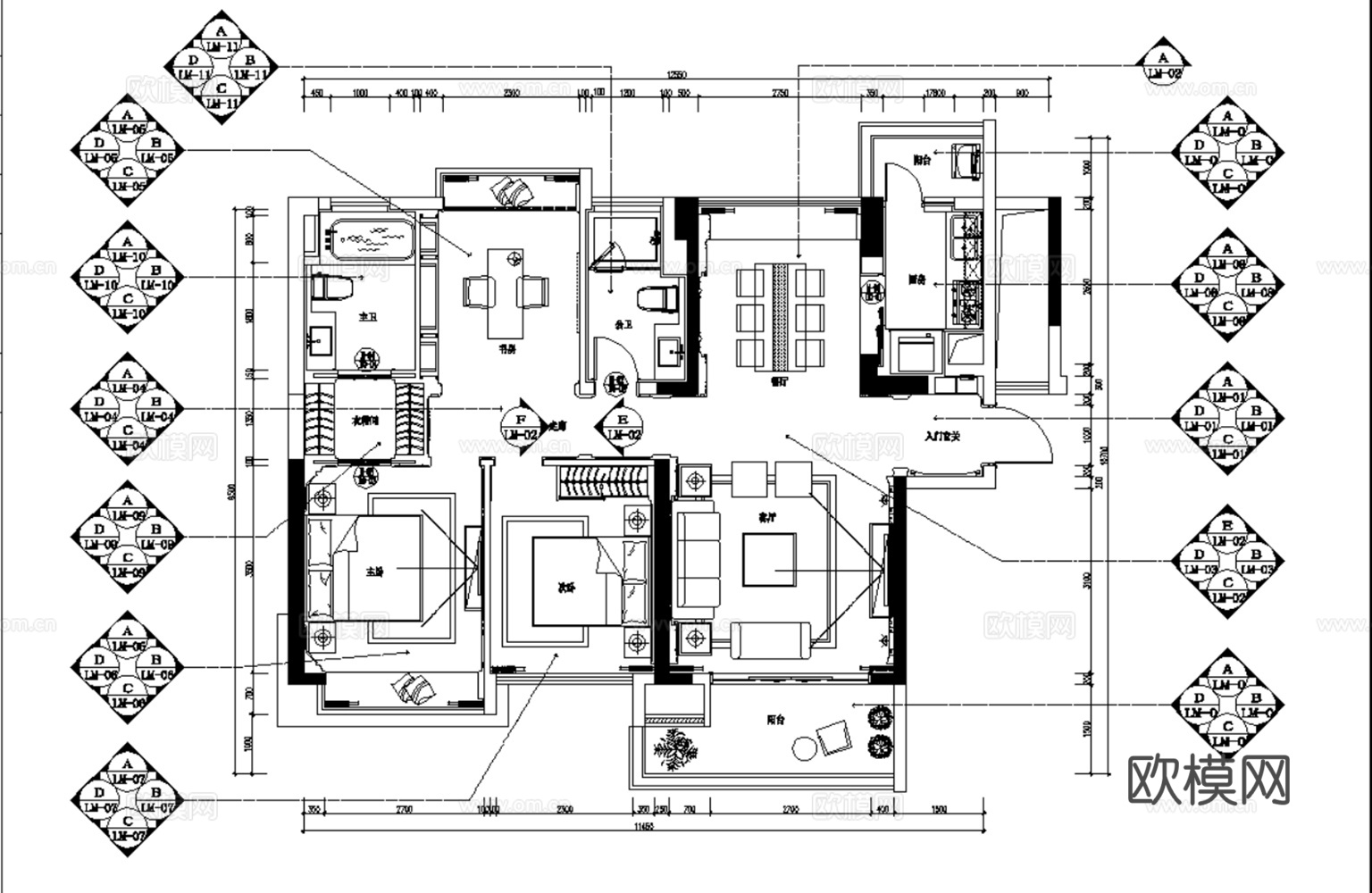 10套古典风格欧式风格别墅平层家装CAD施工图附效果图cad施工图