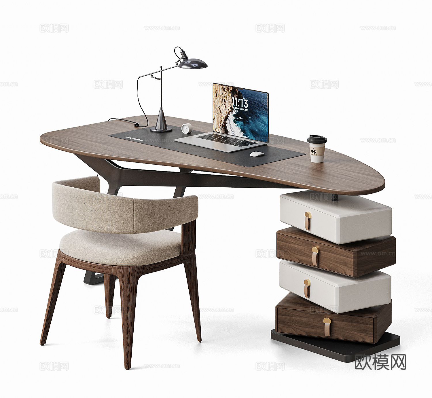 poliform 现代意式书桌椅 办公桌椅 笔记本电脑su模型