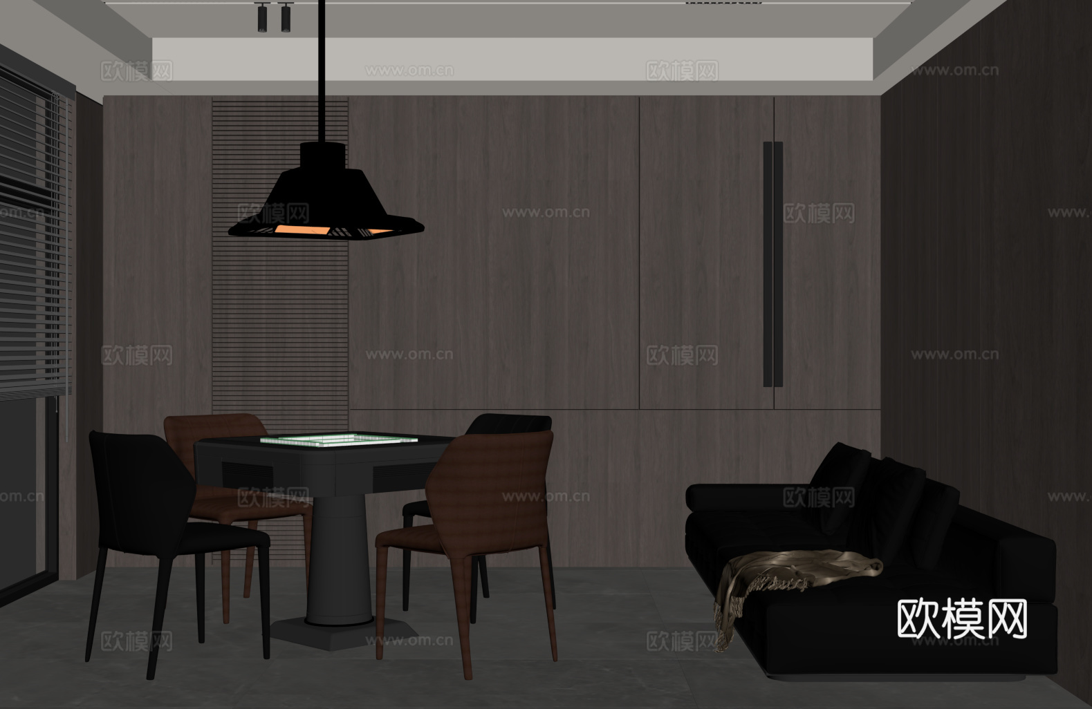 现代意式棋牌室 麻将桌 沙发su模型