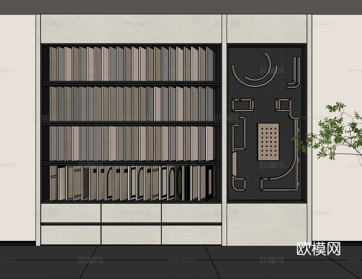 现代全屋定制展厅色板柜   色板柜工艺展示 门板柜su模型