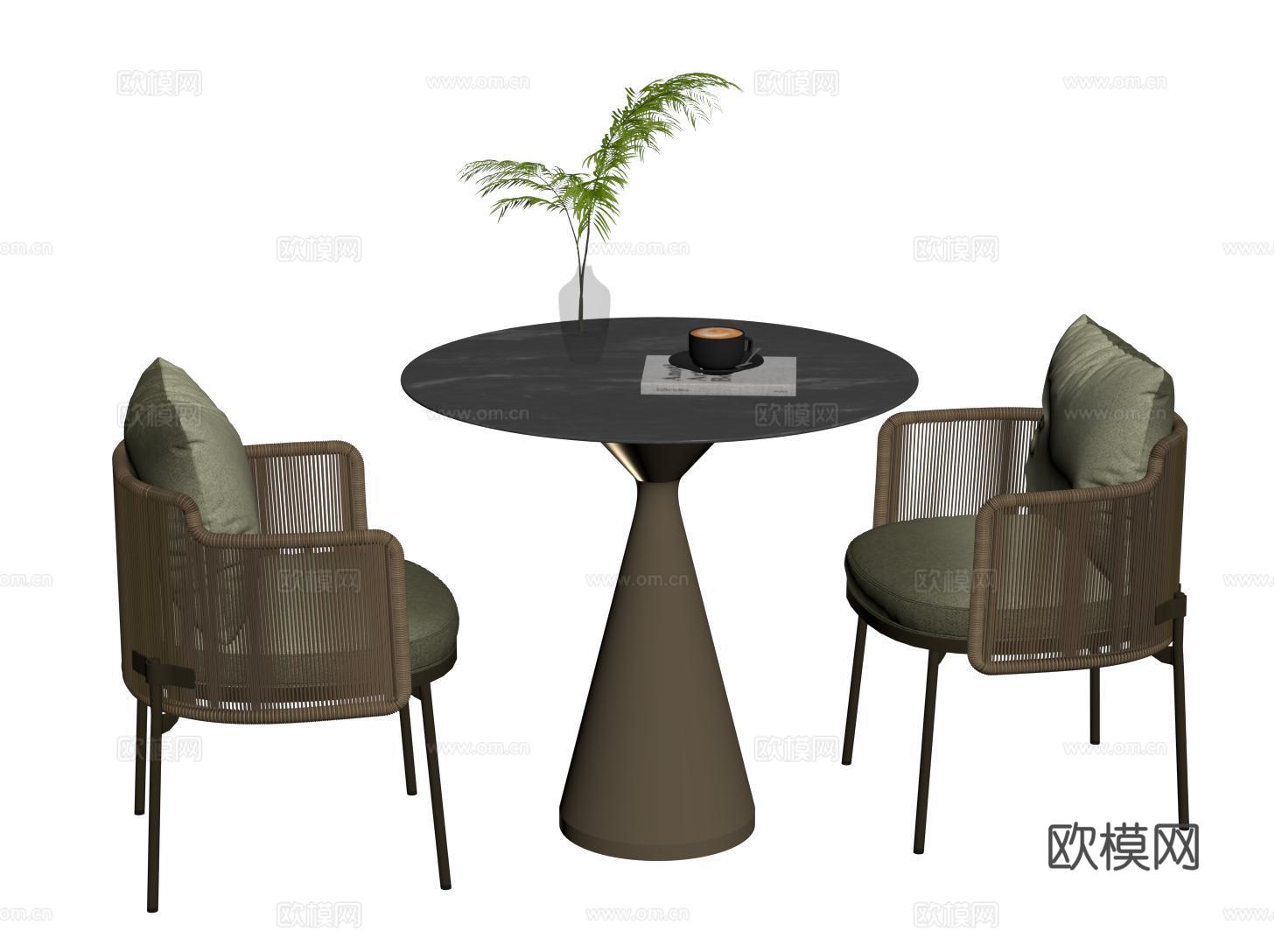 现代意式休闲桌椅 洽谈桌椅 咖啡厅小餐桌su模型