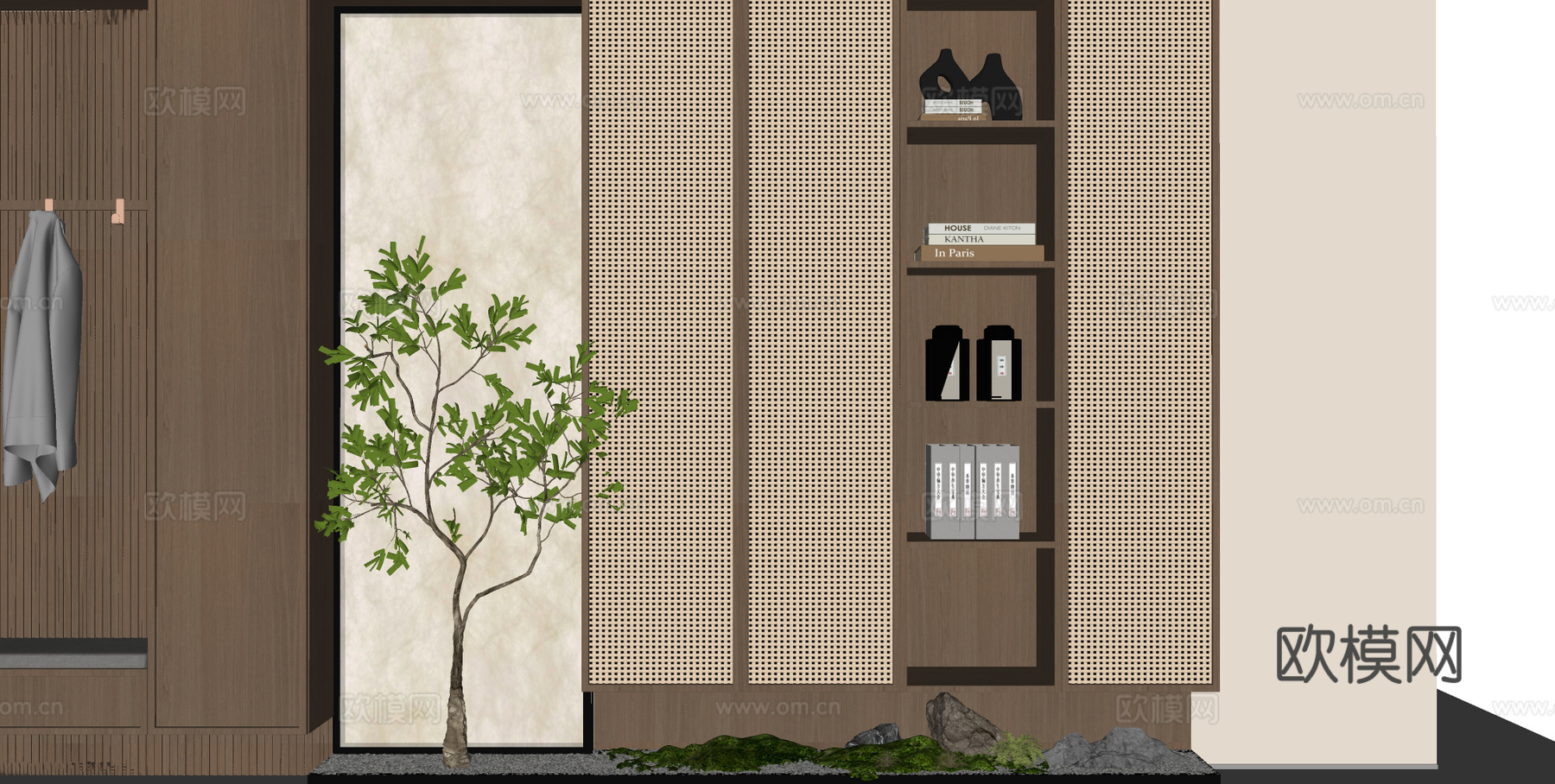 新中式玄关柜 玄关鞋柜 装饰柜 储物柜su模型