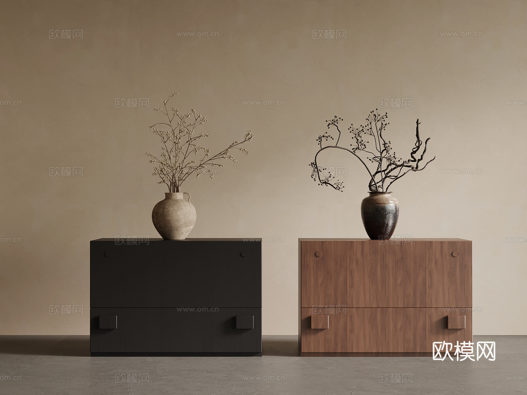 中古风床头柜su模型下载（渲染图1）