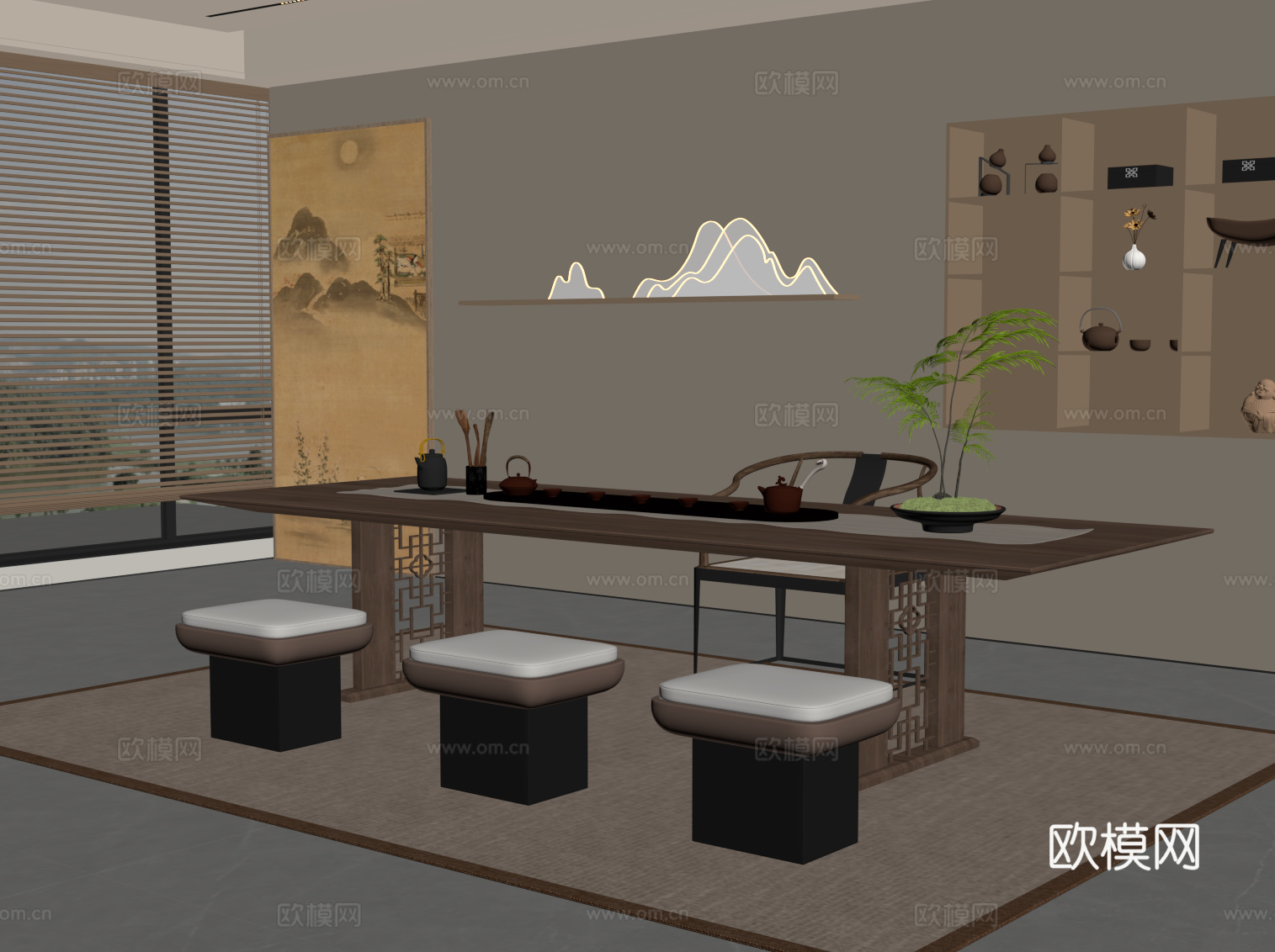 新中式茶室su模型