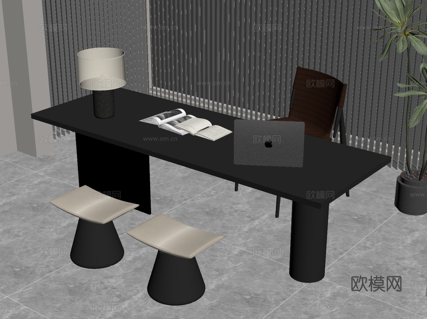 现代意式书桌椅su模型