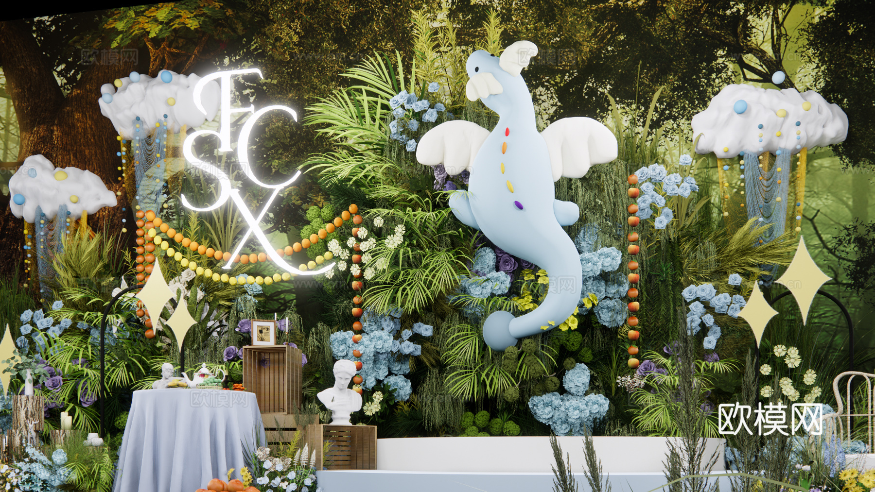 天空龙宝宝宴模型  婚礼花艺美陈su模型