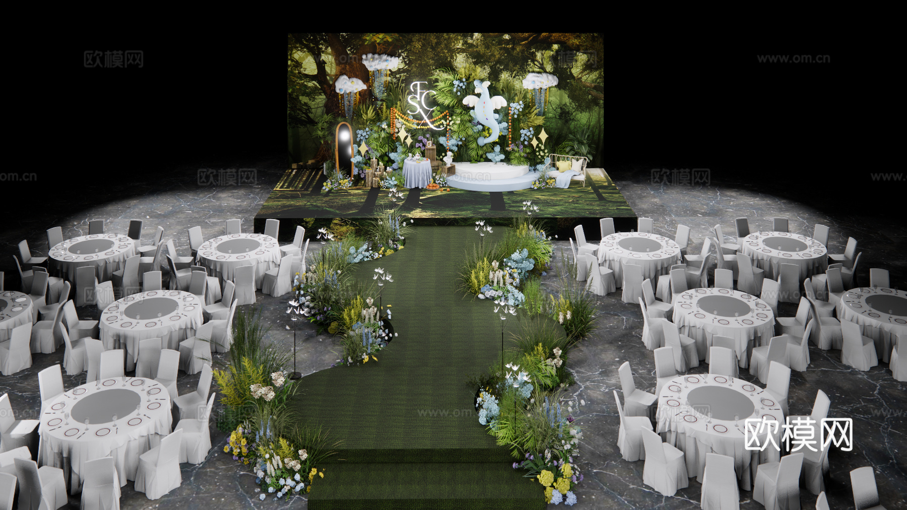 天空龙宝宝宴模型  婚礼花艺美陈su模型