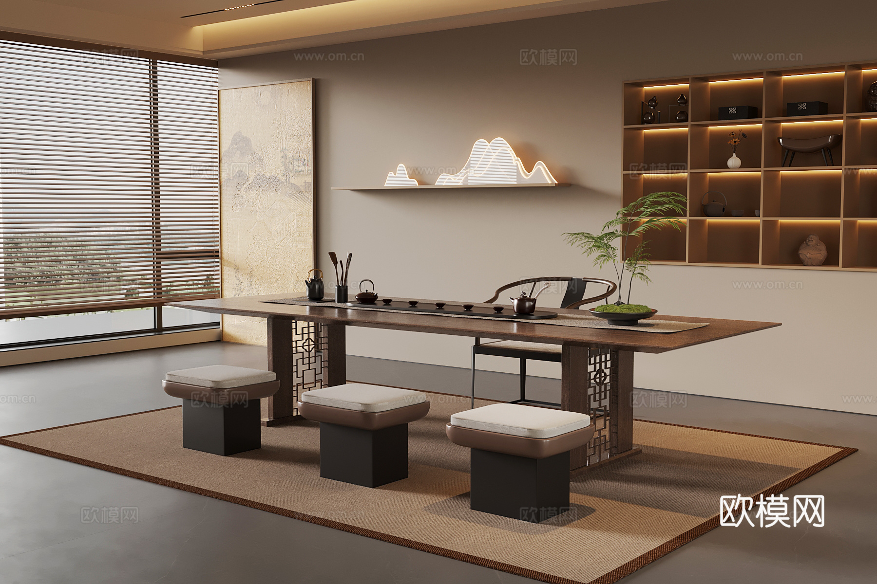 新中式茶室su模型