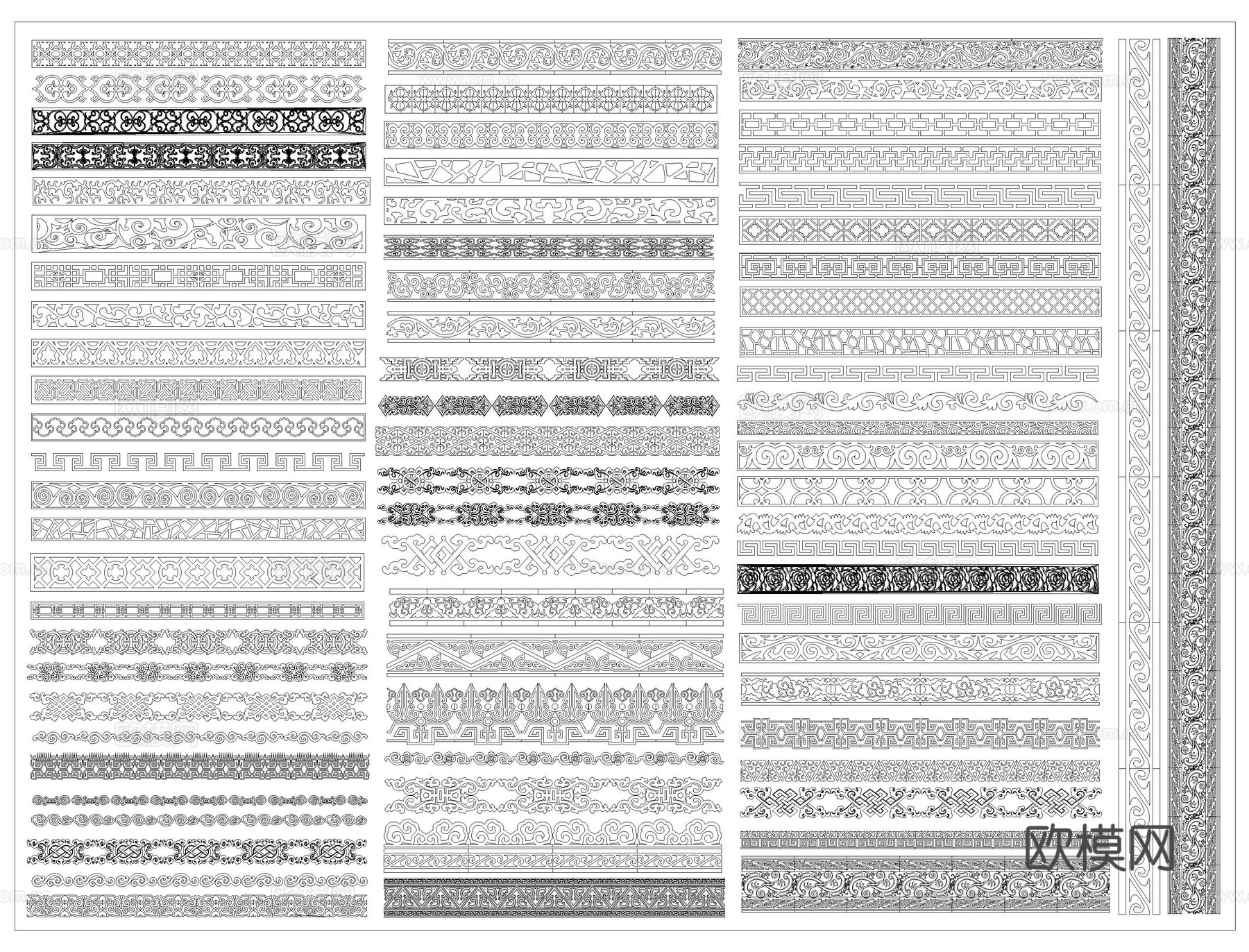 雕花线条窗花仿古漏窗景墙cad施工图