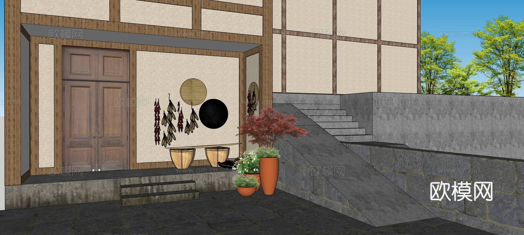 乡村院落角su模型