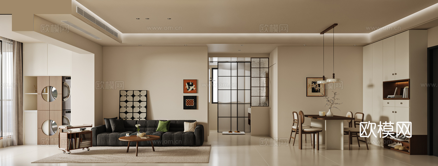 中古风客餐厅3d模型下载（渲染图1）