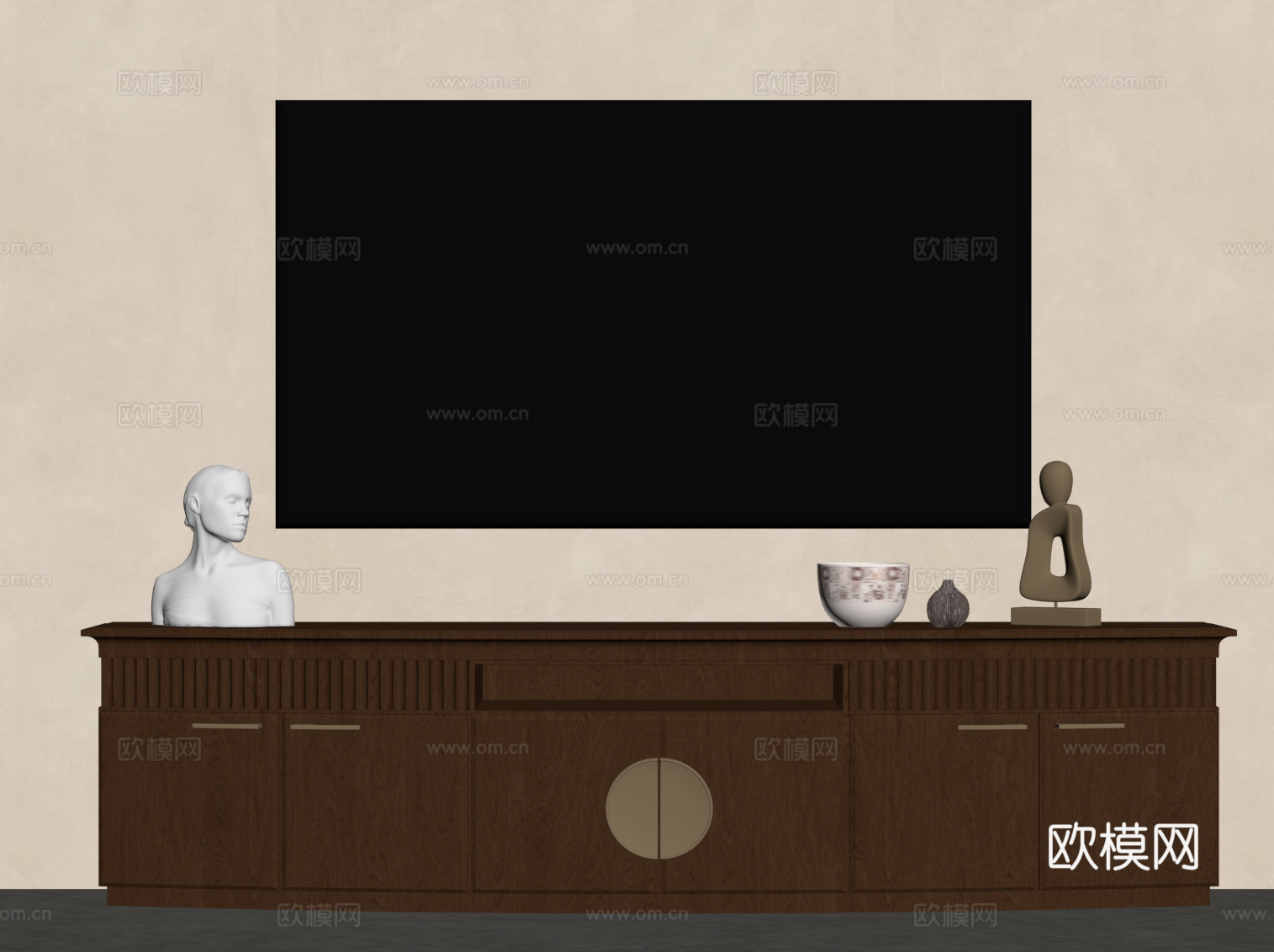 新中式电视柜 边柜su模型