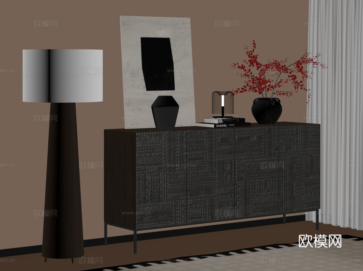 中古风玄关柜 边柜su模型