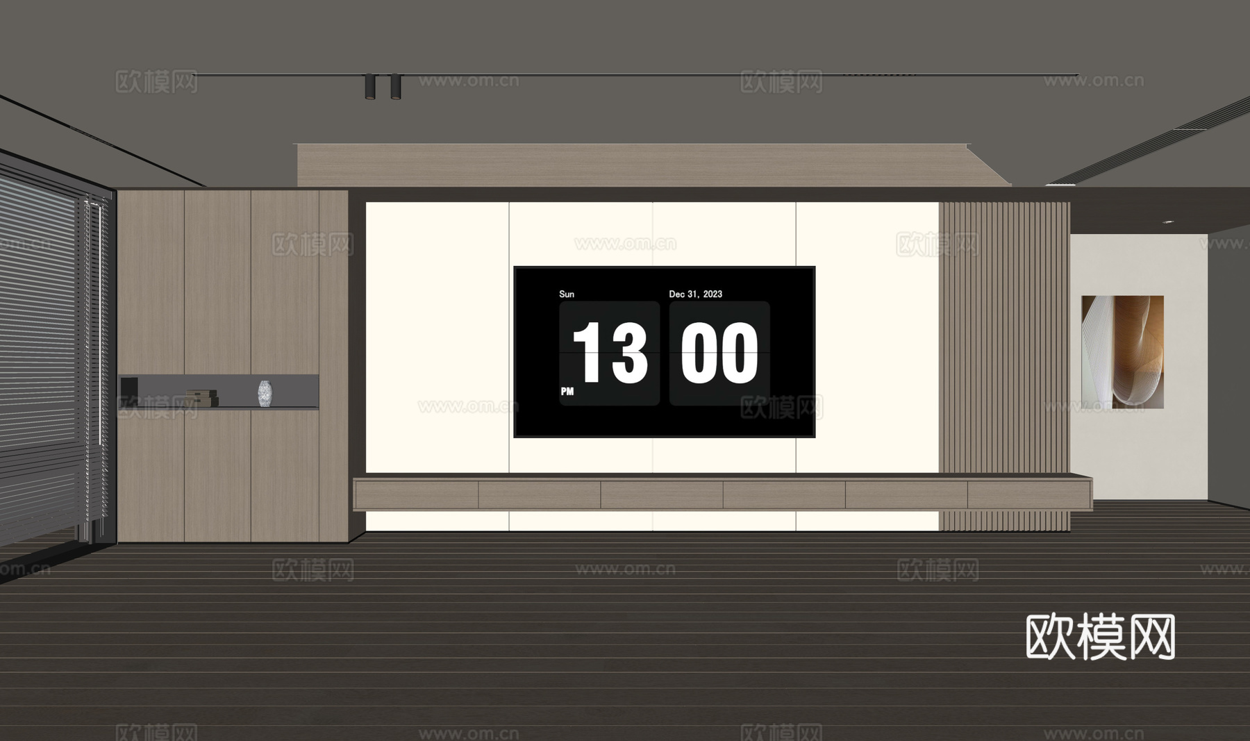 现代客厅 奶油客厅 电视背景墙 客厅背景 奶油风背景墙su模型下载（渲染图2）