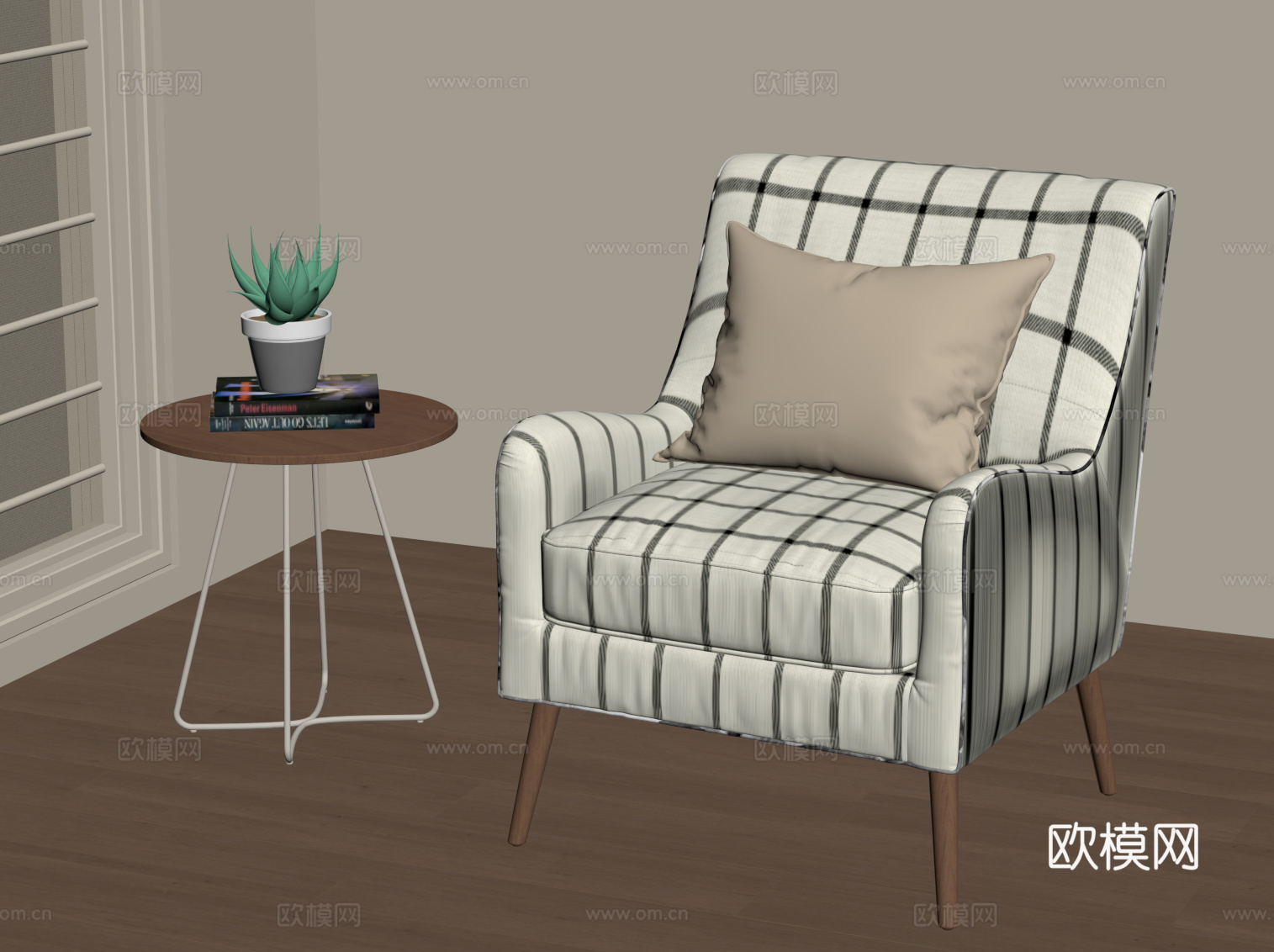 现代中古休闲椅 单人沙发su模型