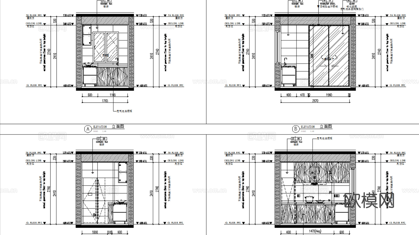 10套轻奢风格样板间洋房大平层别墅室内装修施工图CAD附效果cad施工图下载（渲染图6）