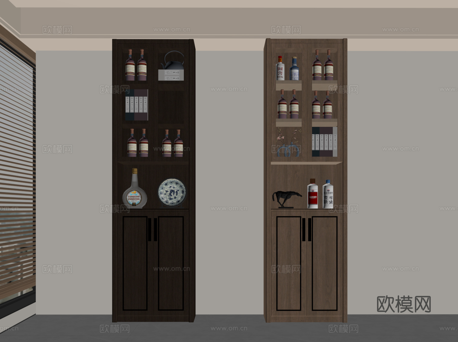 新中式酒柜 储物柜su模型